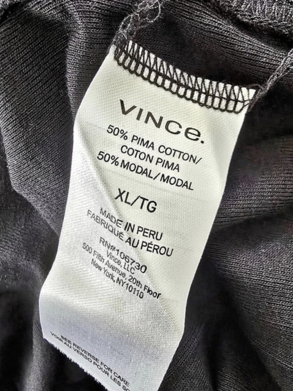 Vince Cotton Modal Square Neck Long Sleeve Top Black Size XL - Picture 7 of 7